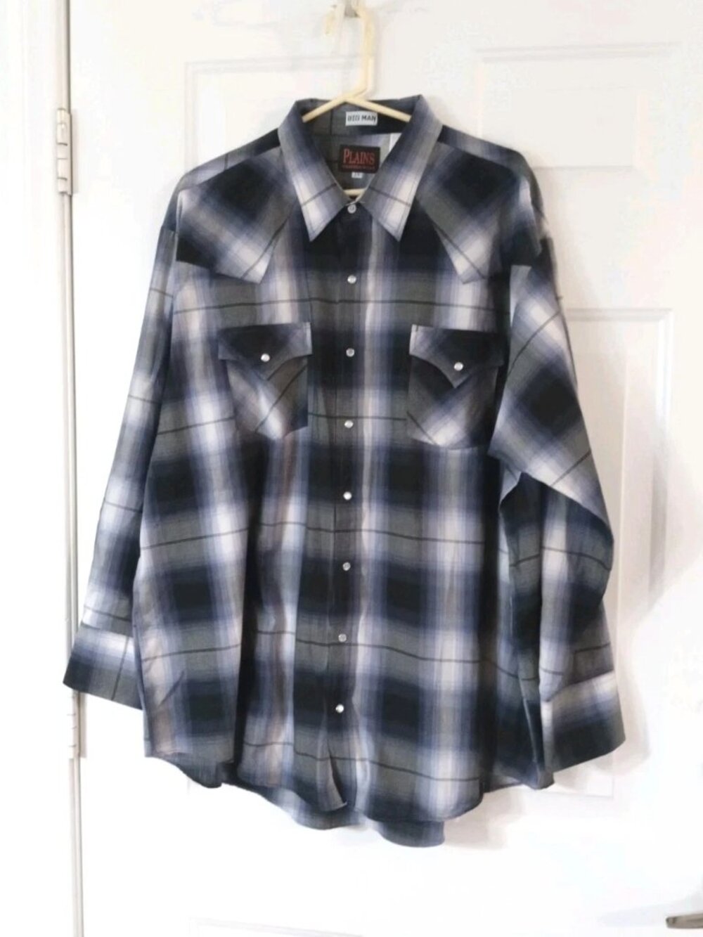 Plains Western Wear Big Man Cowboy Pearl Snaps Plaid Long Sleeve Shirt. Size 2X
